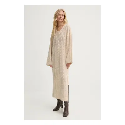 By Malene Birger gyapjú ruha LOVELLA bézs, midi, egyenes, Q72574001