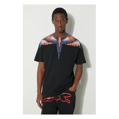 Marcelo Burlon pamut póló Icon Wings Basic fekete, férfi, nyomott mintás, CMAA056S24JER0011026