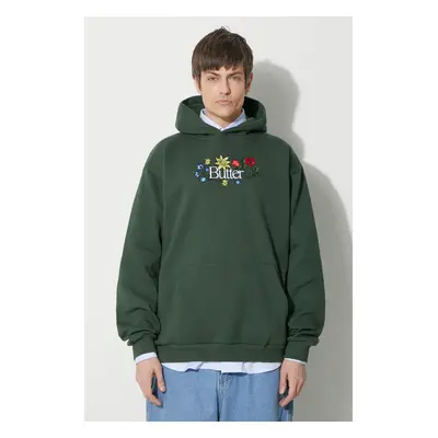 Butter Goods felső Floral Embroidered Pullover Hood zöld, férfi, nyomott mintás, kapucnis, BGQ42