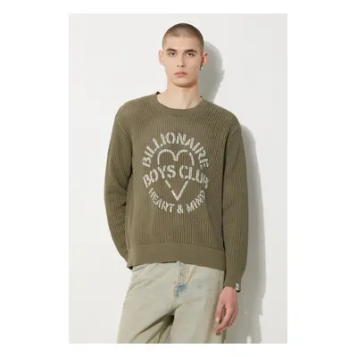 Billionaire Boys Club pamut pulóver Heart & Mind Stencil Logo Jumper meleg, zöld, B24224