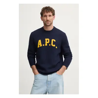 A.P.C. gyapjú pulóver pull joshua férfi, sötétkék, WVBDK.M23365