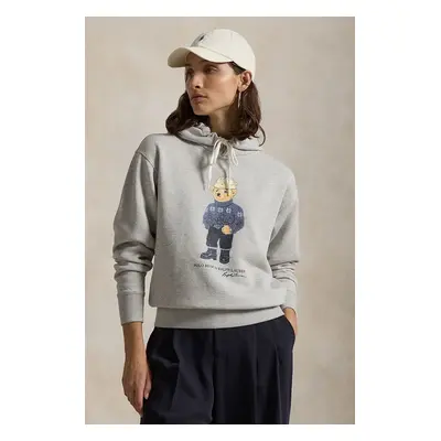 Polo Ralph Lauren felső szürke, női, nyomott mintás, kapucnis