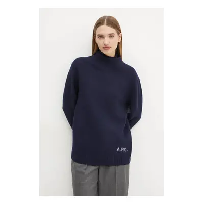 A.P.C. gyapjú pulóver pull walter sötétkék, garbónyakú, WVBDJ.M23248