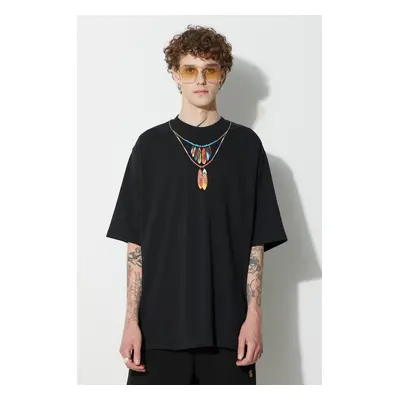 Marcelo Burlon pamut póló Feathers Necklace fekete, nyomott mintás