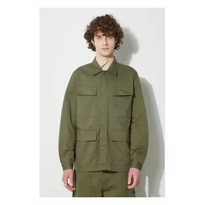 Universal Works rövid kabát Mw Fatigue Jacket férfi, galléros, zöld, regular, 166.LIGHT.OLIVE