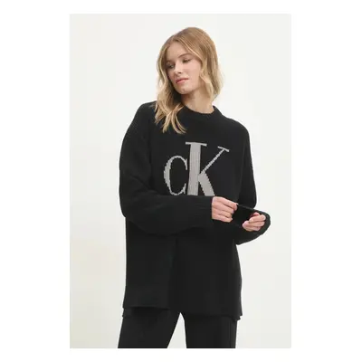 Calvin Klein Jeans pamut pulóver meleg, fekete, J20J224799