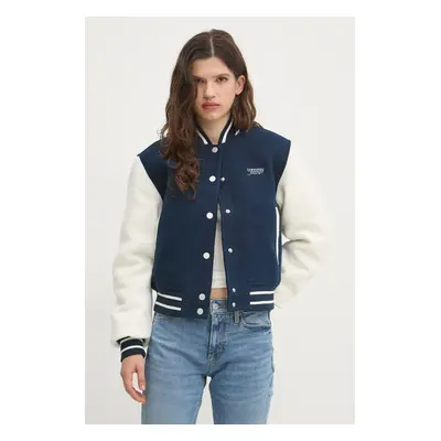 Tommy Jeans bomber dzseki gyapjú keverékből sötétkék, átmeneti, DW0DW19320