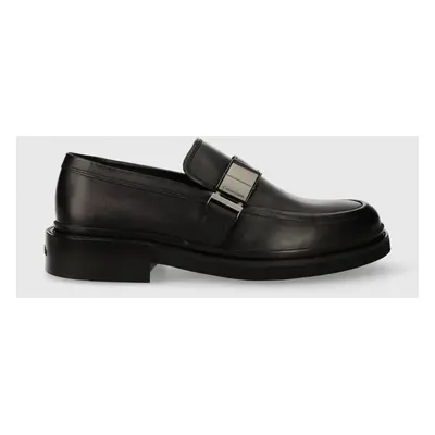 Calvin Klein bőr mokaszin MOCCASIN W/ ICONIC PLAQUE fekete, férfi, HM0HM01452