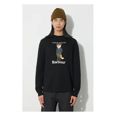 Barbour pamut melegítőfelső X Maison Kitsune Fox Head Hoodie barna, férfi, nyomott mintás, kapuc