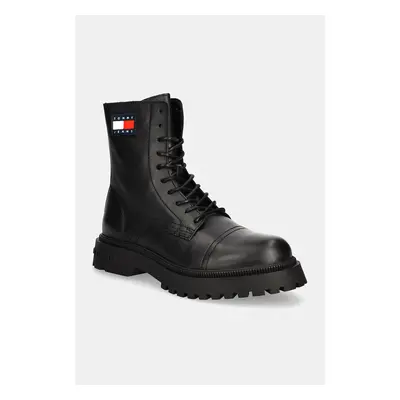 Tommy Jeans bőr cipő TJM LACE UP MID BOOT SMOOTH fekete, férfi, EM0EM01471