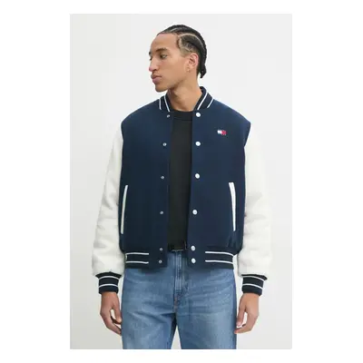 Tommy Jeans gyapjú keverék dzseki sötétkék, átmeneti, DM0DM20216