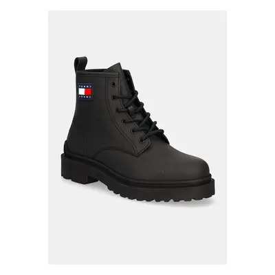 Tommy Jeans bőr cipő TJM LEATHER LACE UP BOOT fekete, férfi, EM0EM01447