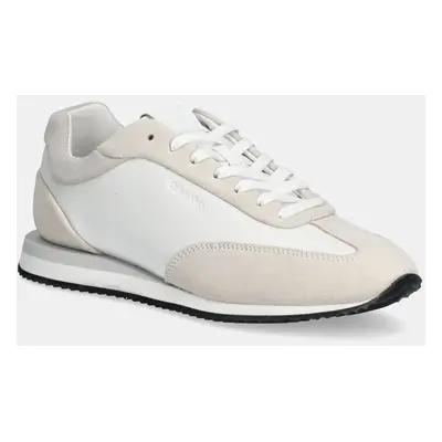 Calvin Klein bőr sportcipő RUNNER LACE UP - LTH SUE MIX fehér, HW0HW02286