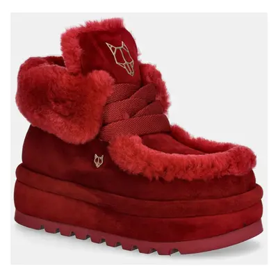 Naked Wolfe velúr hócipő Bambi bordó, Bambi Suede Shearling Burgundy