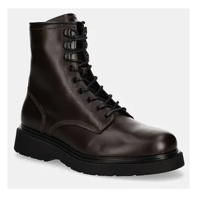 Calvin Klein bőr bakancs LACE UP BOOT W/ ZIP LTH barna, férfi, HM0HM01575