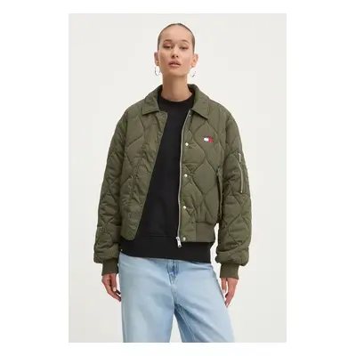 Tommy Jeans rövid kabát női, zöld, téli, oversize, DW0DW18839