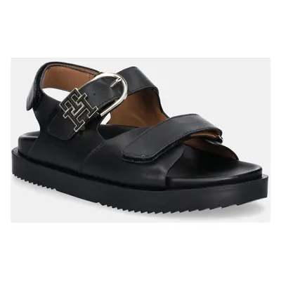 Tommy Hilfiger bőr szandál LEATHER SPORTY SANDAL fekete, női, FW0FW08799