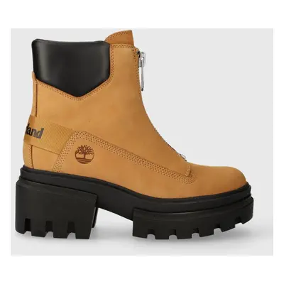 Timberland bőr csizma Everleigh Boot Front Zip barna, női, enyhén téliesített, platformos, TB0A5