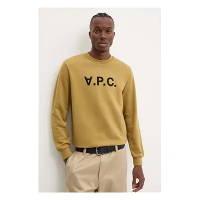 A.P.C. pamut melegítőfelső sweat standard grand vpc GOTS zöld, nyomott mintás, COHBN.M27907