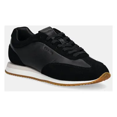 Calvin Klein bőr sportcipő RUNNER LACE UP - LTH SUE MIX fekete, HW0HW02286