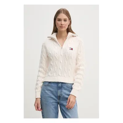 Tommy Jeans gyapjúkeverék pulóver női, bézs, garbónyakú, DW0DW20269