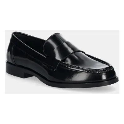 Calvin Klein bőr mokaszin MOC LOAFER - BRUSH fekete, női, lapos talpú, HW0HW02306