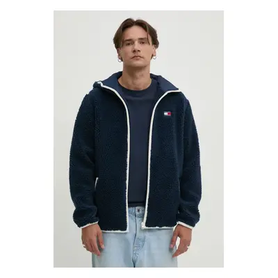 Tommy Jeans gyapjú pulóver sötétkék, nyomott mintás, kapucnis, DM0DM19224