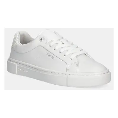 Calvin Klein bőr sportcipő CUPSOLE LACE UP - WOVEN LTH fehér, HW0HW02298