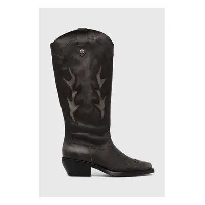 Steve Madden bőr cowboy csizma Wenda szürke, női, magassarkú, SM11003097