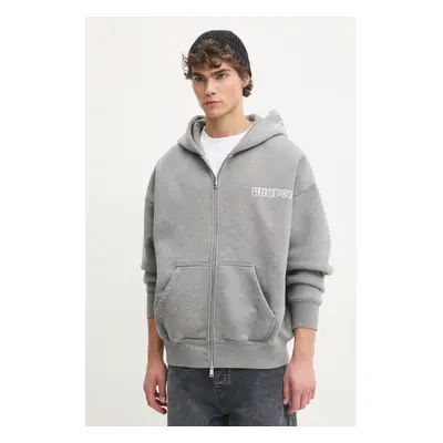 PURPLE BRAND pamut melegítőfelső HWT FLEECE ZIP FRONT HOODY szürke, férfi, nyomott mintás, kapuc