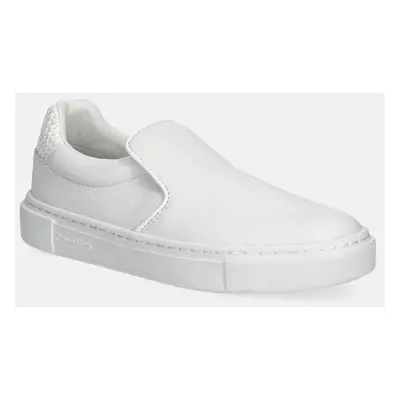 Calvin Klein bőr tornacipő CUPSOLE SLIP ON - WOVEN LTH fehér, női, HW0HW02297