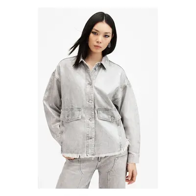 AllSaints pamut farmerdzseki HETTIE szürke, átmeneti, oversize, W106PB