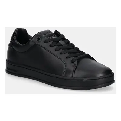 Calvin Klein bőr sportcipő LOW TOP LACE UP WOVEN fekete, HM0HM01767