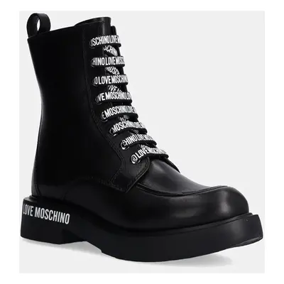 Love Moschino bőr bakancs fekete, női, platformos, JA24214G0LIA0000