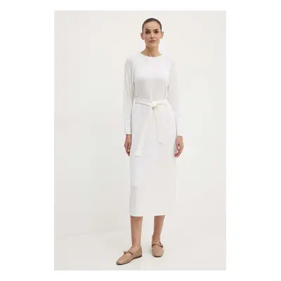 Max Mara Leisure gyapjú ruha fehér, midi, egyenes