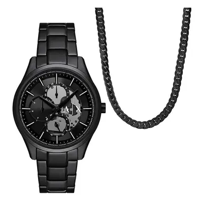 Armani Exchange karóra és nyaklánc fekete, AX7160SET