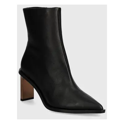 Calvin Klein bőr csizma ANKLE BOOT LTH fekete, női, magassarkú, HW0HW02092