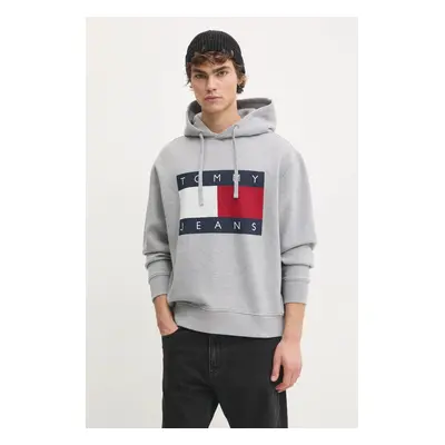 Tommy Jeans felső szürke, férfi, nyomott mintás, kapucnis, DM0DM21174