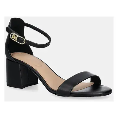 Tommy Hilfiger bőr szandál LEATHER ANKLE STRAP HEEL SANDAL fekete, FW0FW08673