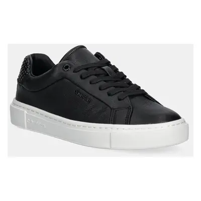 Calvin Klein bőr sportcipő CUPSOLE LACE UP - WOVEN LTH fekete, HW0HW02298