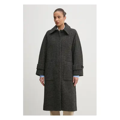 Barbour gyapjúkabát Veronica Wool Car Coat szürke, átmeneti, oversize, LWO0238