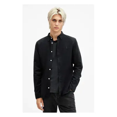 AllSaints pamut ing BIRCHWOOD férfi, galléros, fekete, slim, M144SB