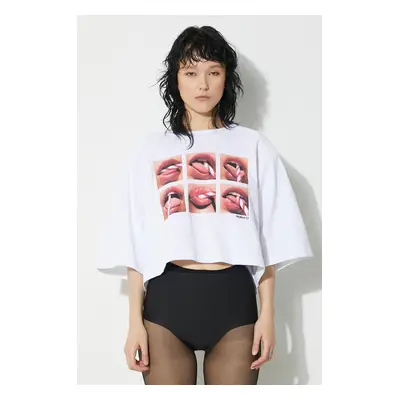 Fiorucci pamut póló Mouth Print Cropped Padded T-Shirt női, fehér, U01FPTSH106CJ01WH01