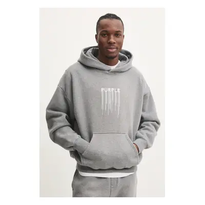 PURPLE BRAND pamut melegítőfelső HWT FLEECE PO HOODY szürke, férfi, nyomott mintás, kapucnis, P4