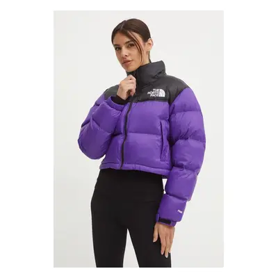 The North Face pehelydzseki Nuptse Short Jacket női, lila, téli, oversize, NF0A5GGES961