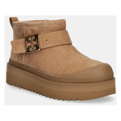 Tory Burch velúr hócipő Mellow Shearling Platform Boot barna