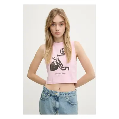 Moschino Jeans pamut top rózsaszín, 3229