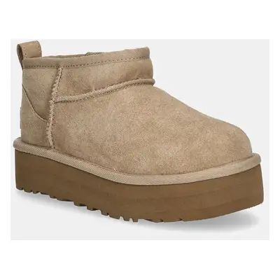 UGG gyerek hócipő velúrból CLASSIC ULTRA MINI PLATFORM bézs