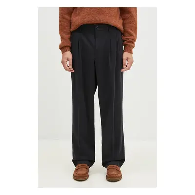 Norse Projects nadrág gyapjú keverékből Benn Relaxed Cotton Wool Twill Pleated Trouser fekete, c