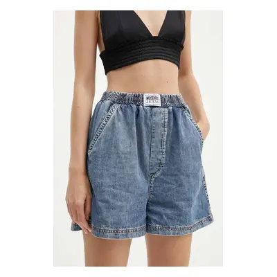 Moschino Jeans farmer rövidnadrág női, sima, magas derekú, 0304.8224